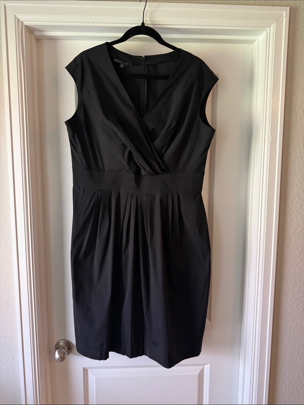 Lafayette 148 New York Black Faux-Wrap Pleated Sheath Dress Size 14